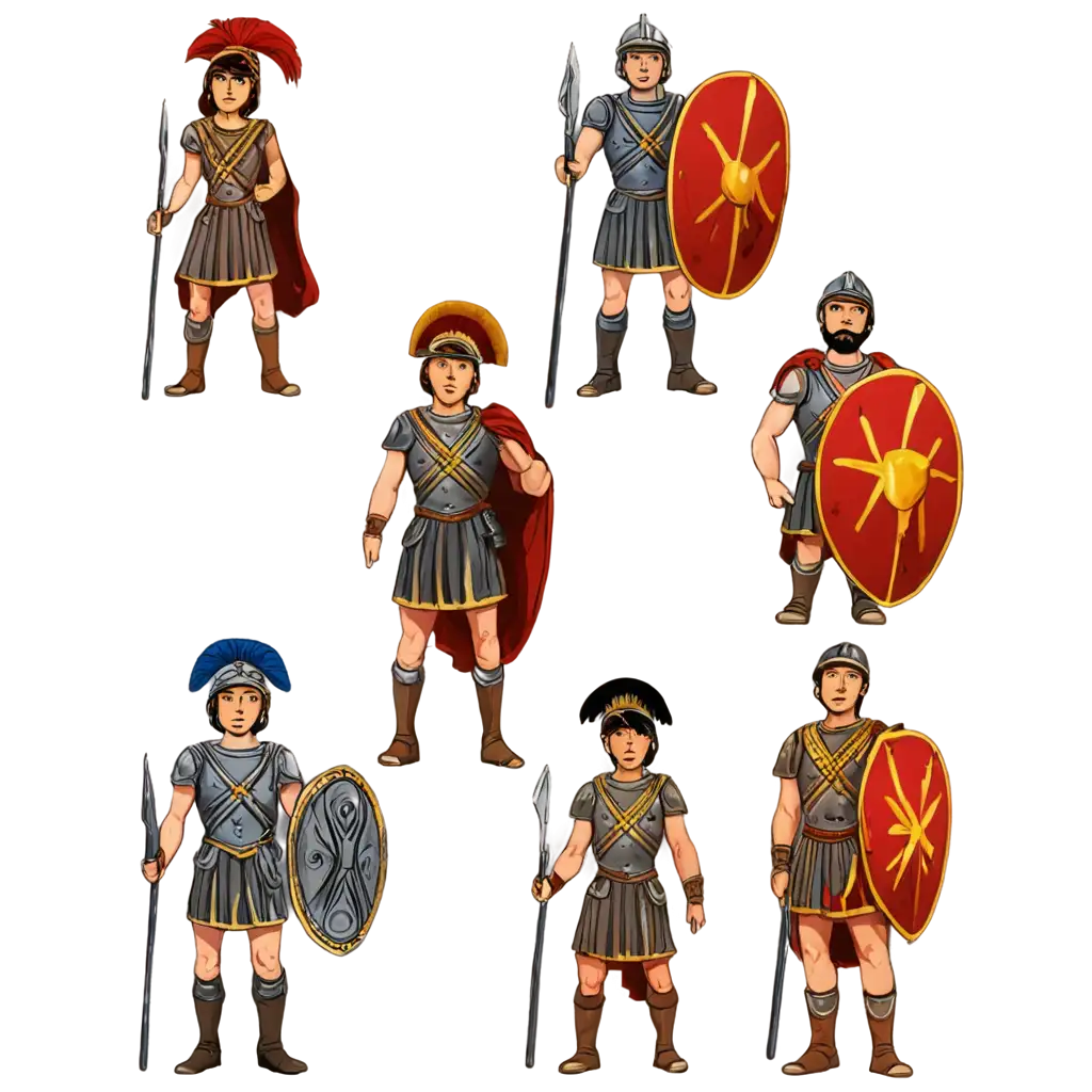 Cartoon-Roman-Soldier-Types-PNG-Image-Creative-Illustration-of-Ancient-Warriors