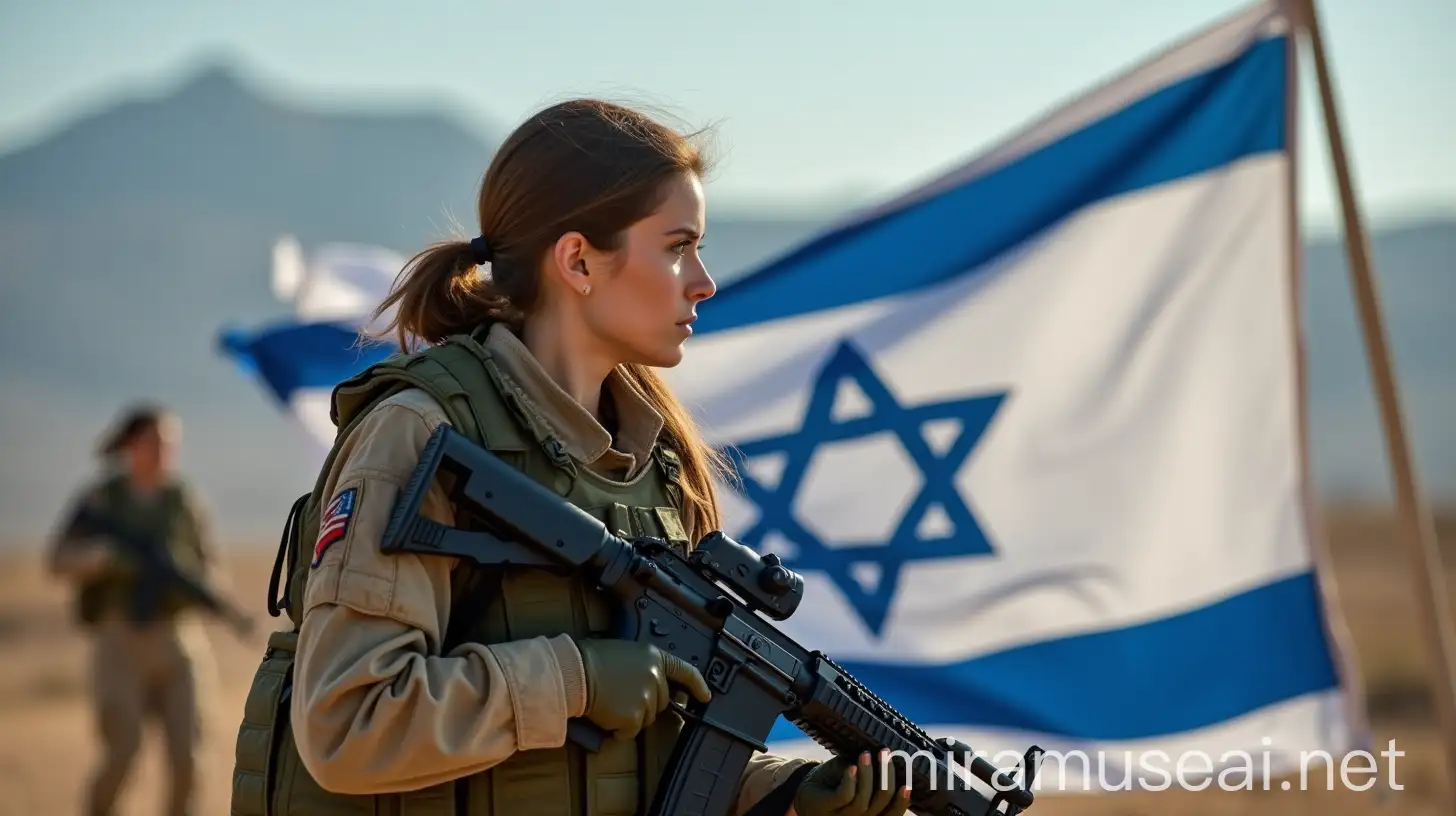 Israeli Women Soldiers Making Flag with Gun in Hand