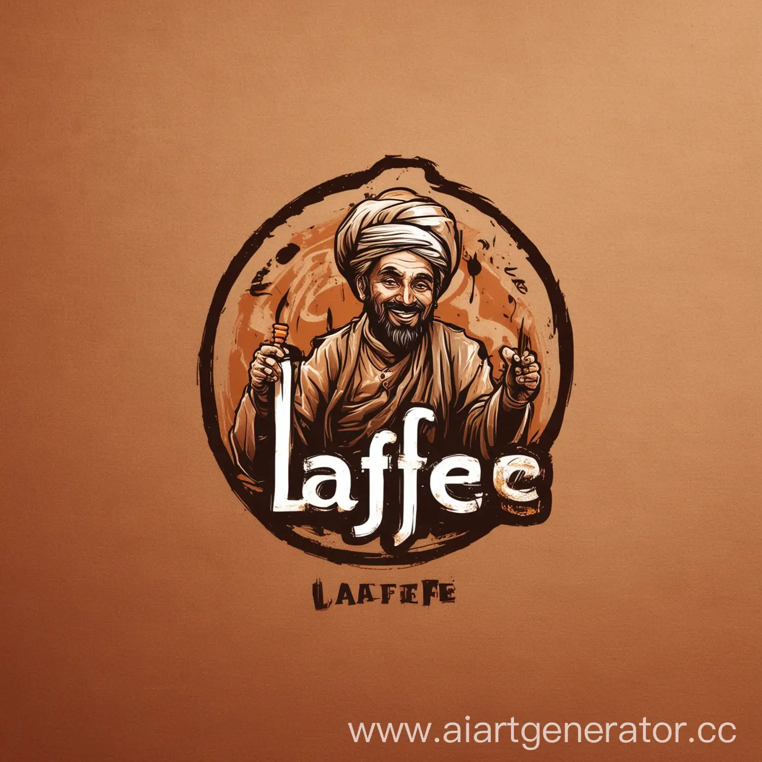 Create a logo for "Laffe" a restaurant that sells barbecue skewers with a Sufi dancing man