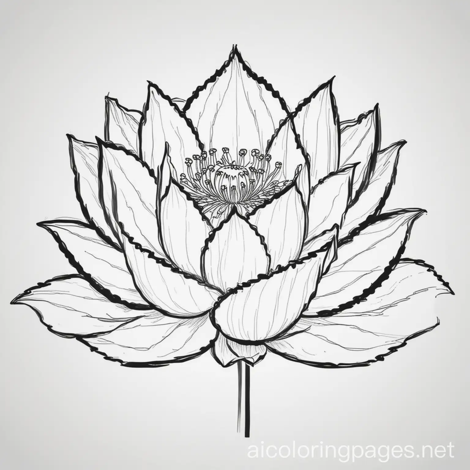 lotus flower, Coloring Page, black and white, line art, white background, Simplicity, Ample White Space. The background of the coloring page is plain white to make it easy for young children to color within the lines. The outlines of all the subjects are easy to distinguish, making it simple for kids to color without too much difficulty