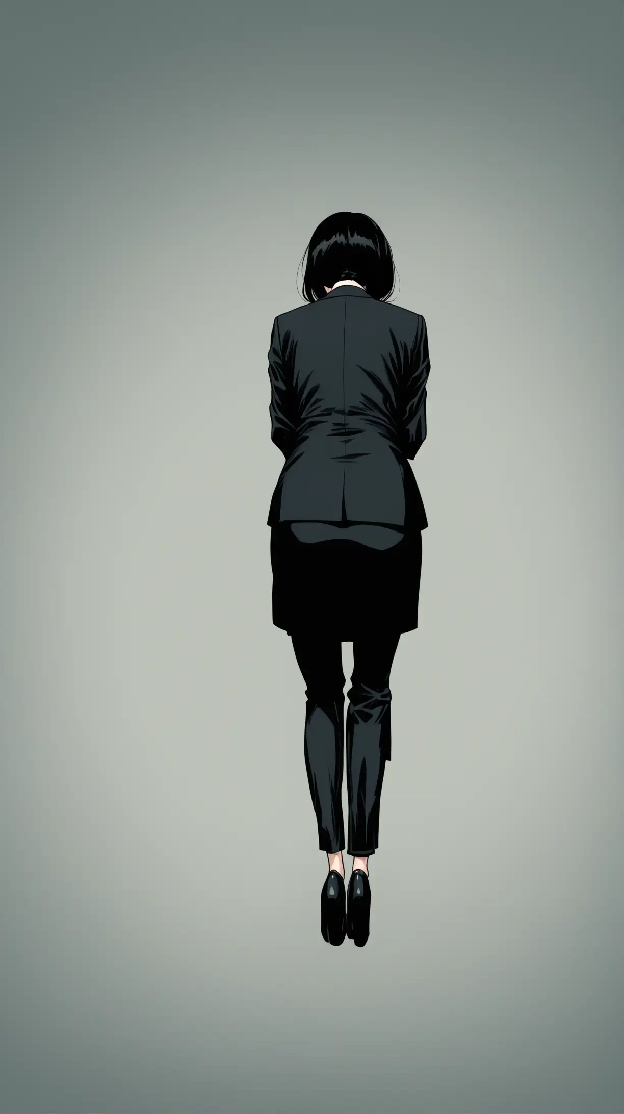 Mysterious Woman in Black Suit Leaning Forward