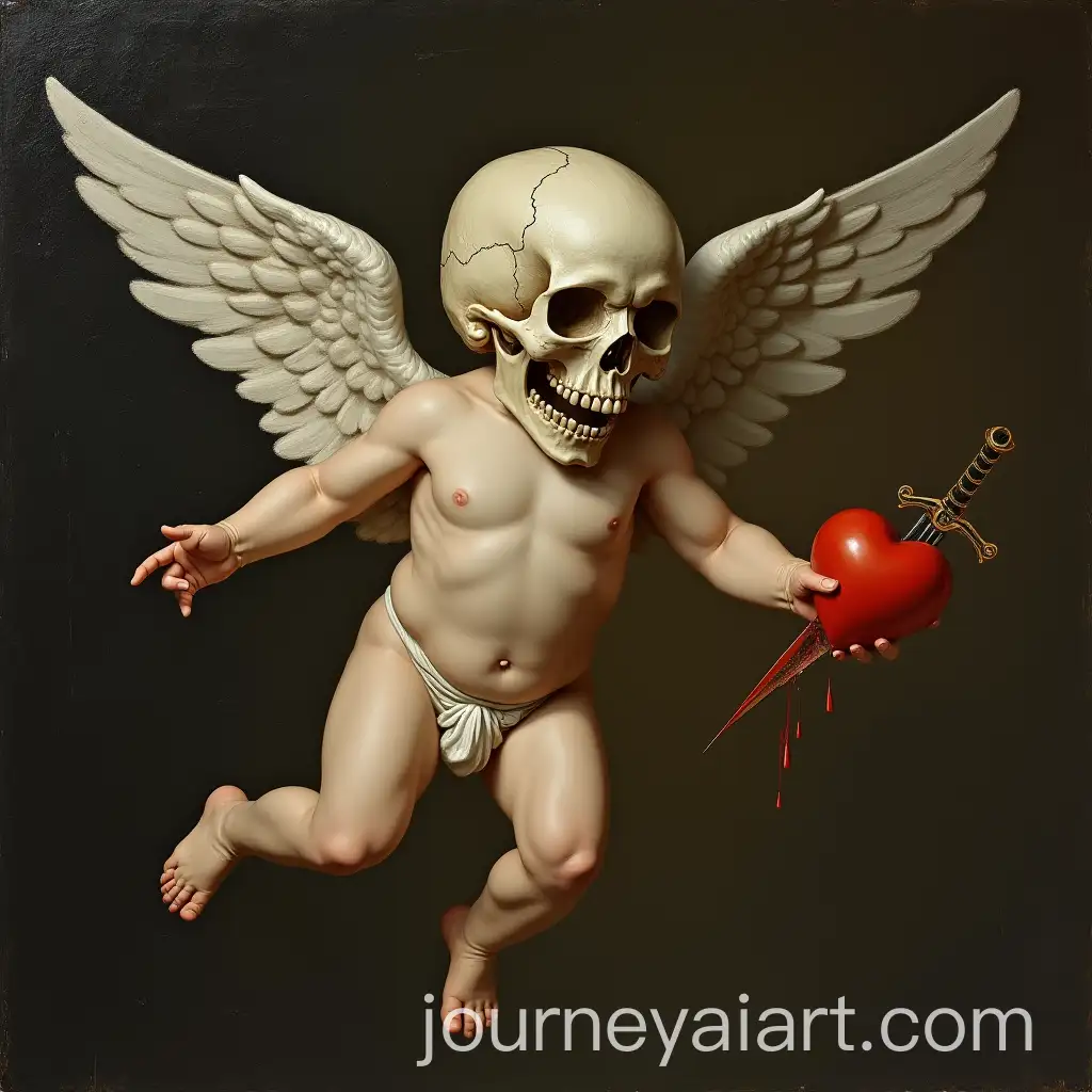 Realistic-Cupid-with-a-Skull-Head-Piercing-a-Heart