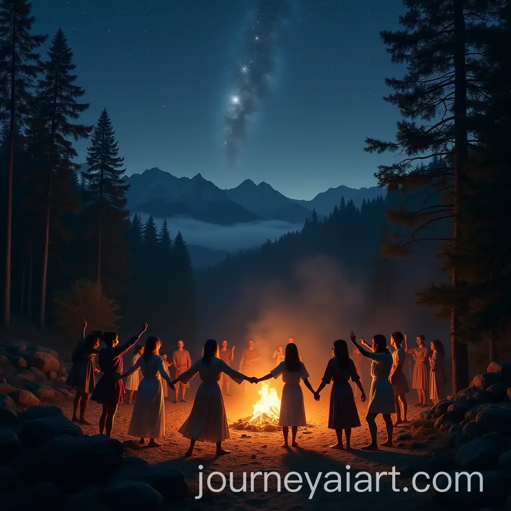Village-Ritual-with-Dancing-Around-Bonfire-in-Mysterious-Mountain-Forest