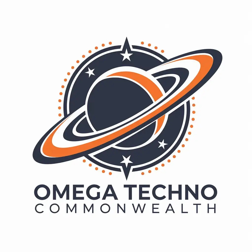 LOGO Design for OMEGA Techno Commonwealth Saturn Symbol with Modern Minimalist Technology Theme