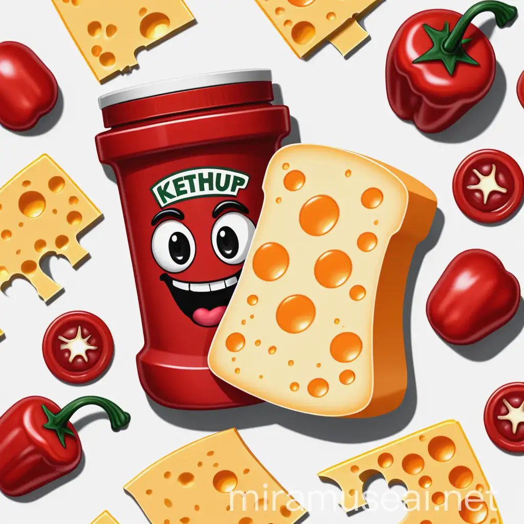 Illustration of Ketchup and Cheese Food Flavors