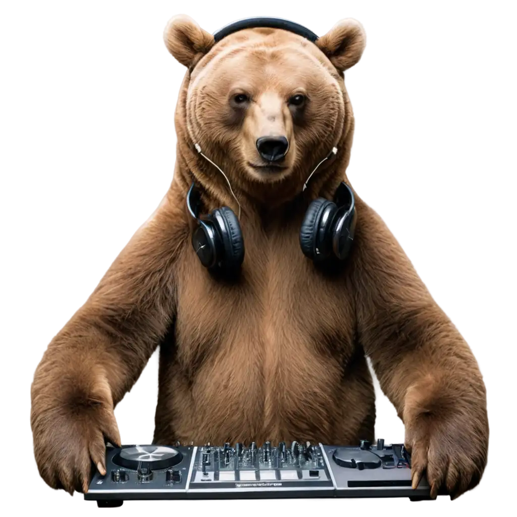 Bear-Using-Headphones-on-DJ-Table-Creative-PNG-Image-Design