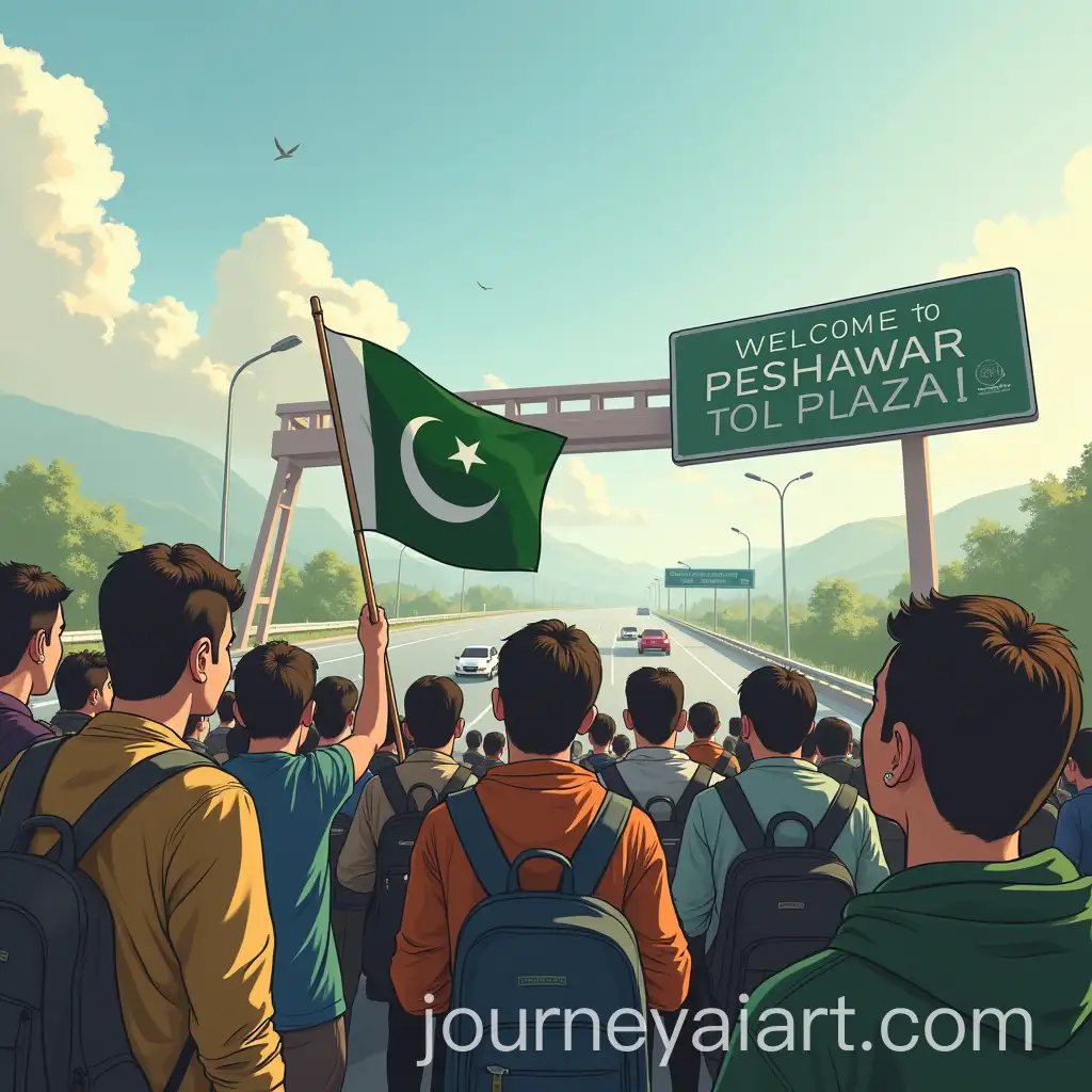 Young-PTI-Supporters-Protest-at-Peshawar-Motorway-TollAI-Art-Prompt-Expansion-Plaza-for-Imran-Khans-Release
