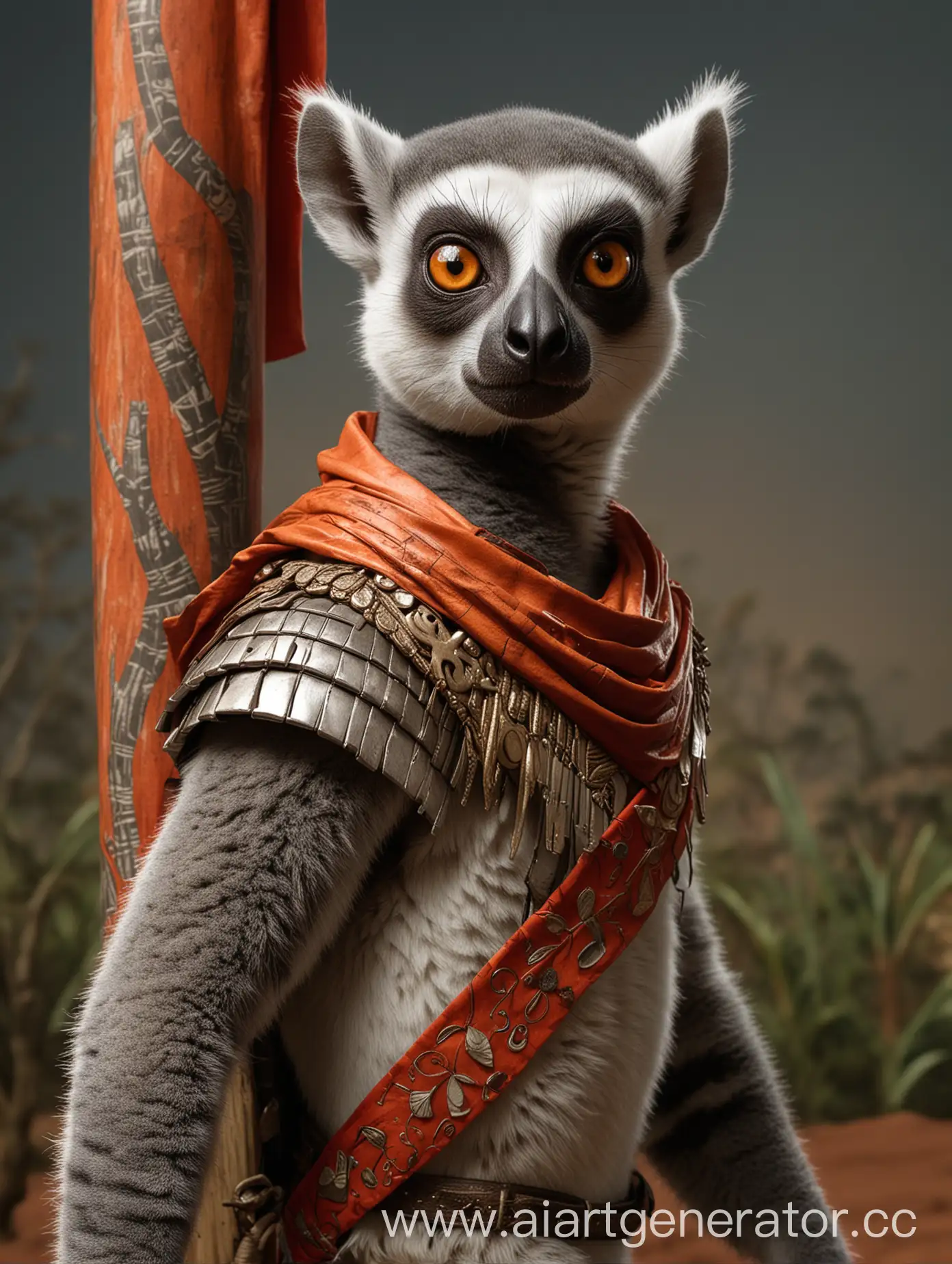 Madagascan-Lemur-Warrior-with-Tribal-Armor-and-Curved-Blades