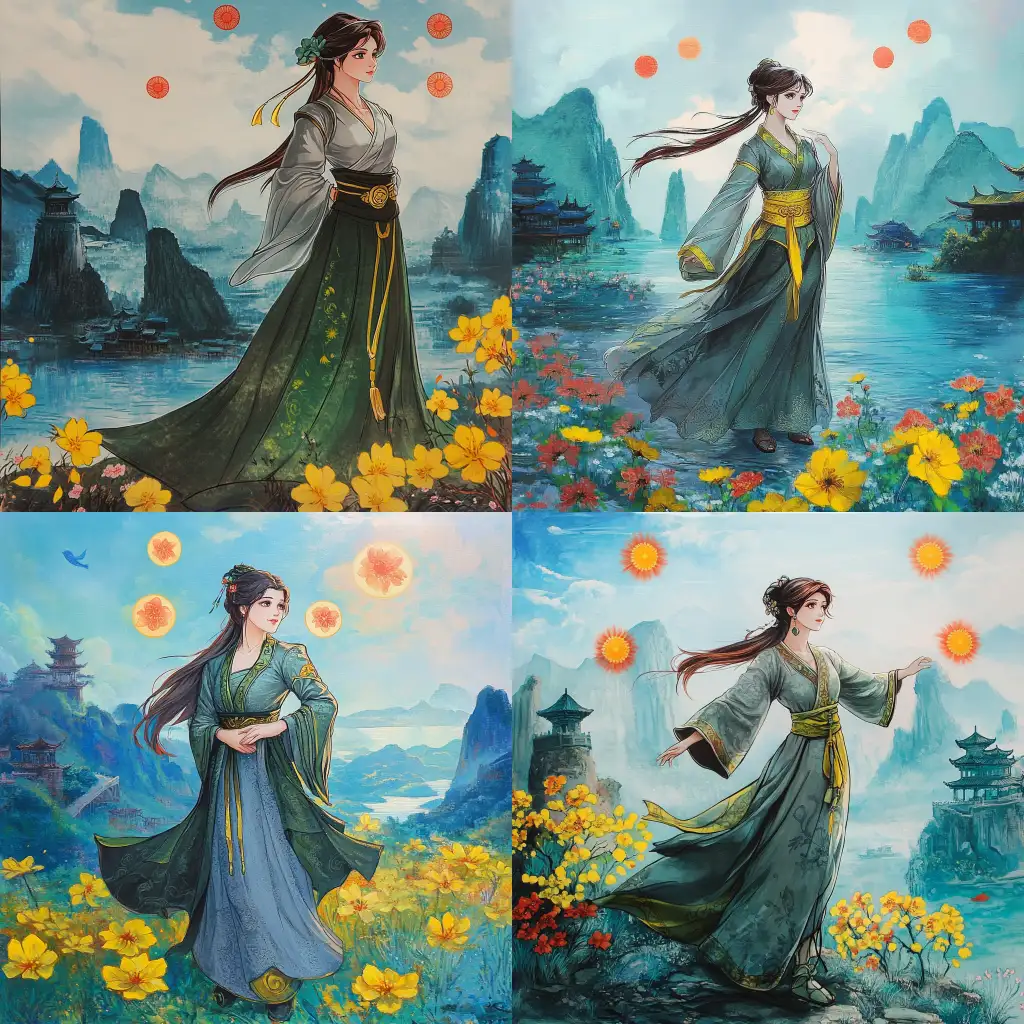 Ariel-in-Chinese-Hanfu-with-Red-Flowers-in-Guilin-Landscape