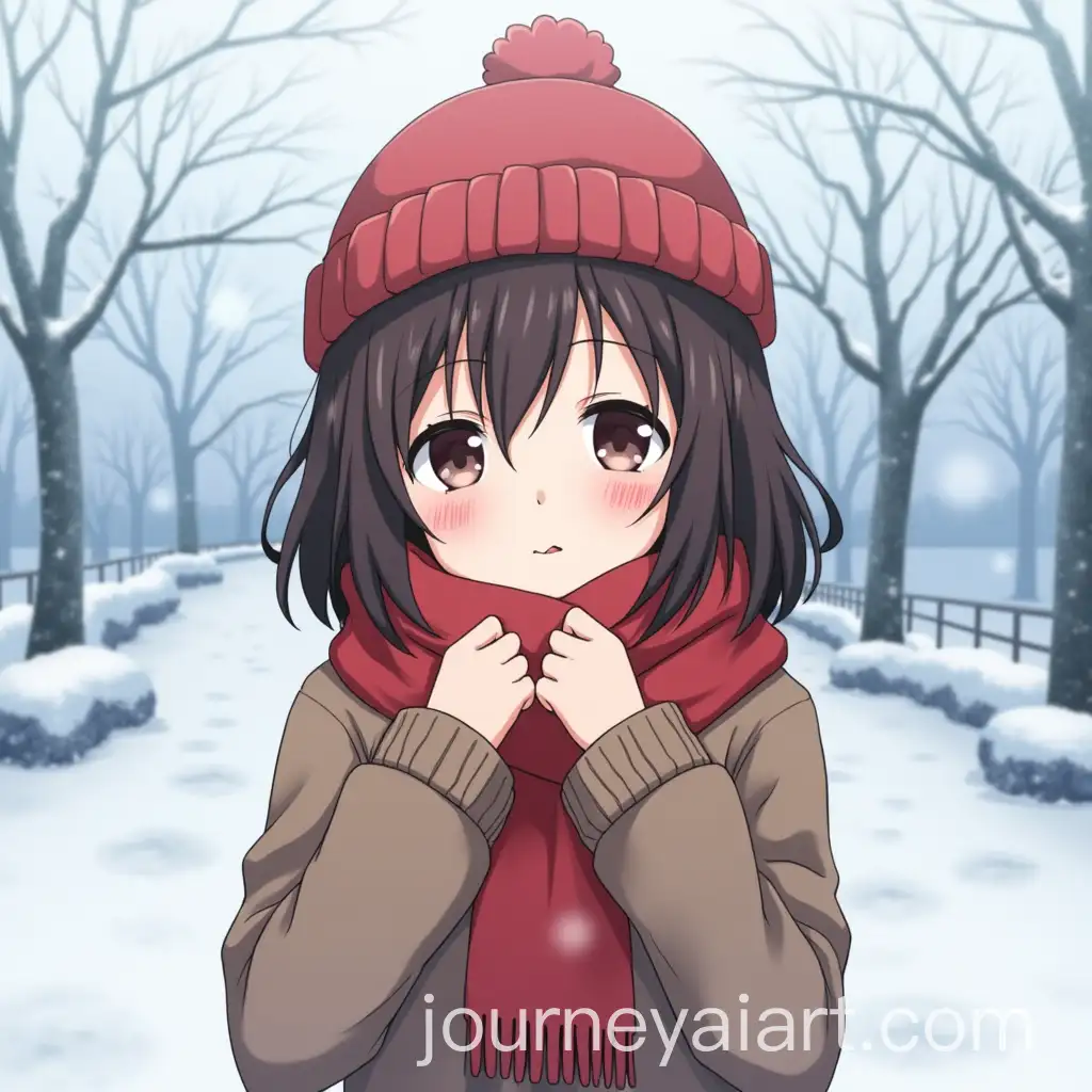 Brunette-Anime-Girl-in-a-Winter-Wonderland-with-Snow-and-Accessories
