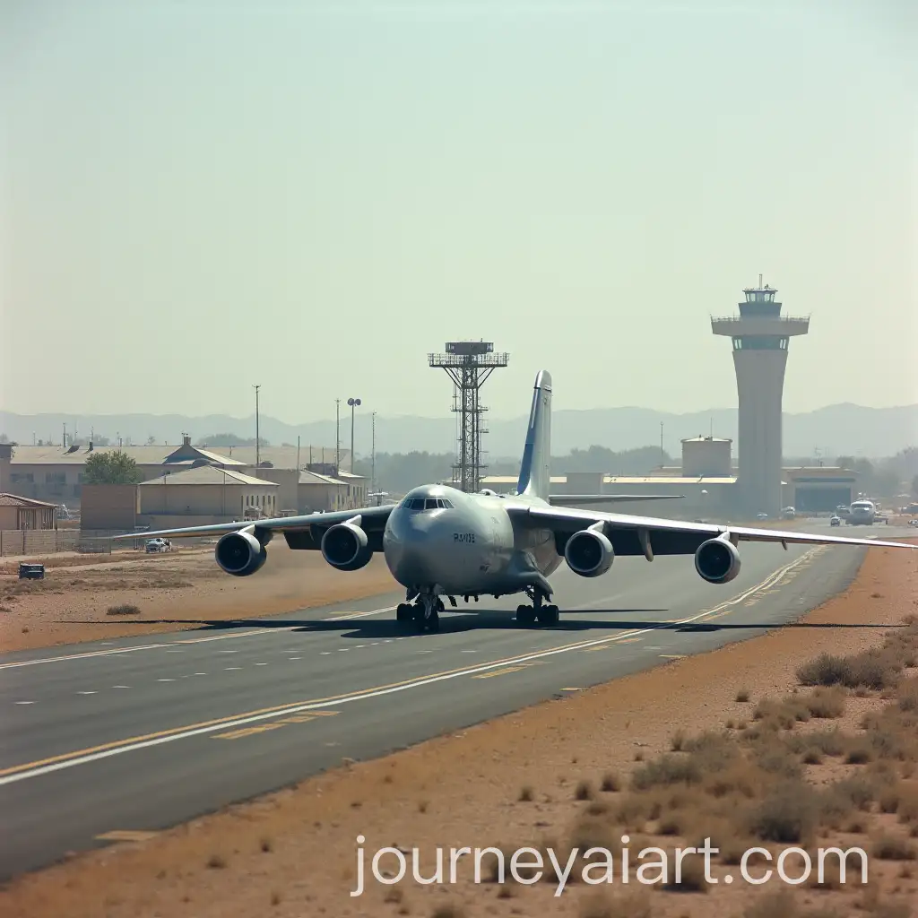 Military-Reconnaissance-Aircraft-Boeing-RC135-Landing-at-Airfield-with-Radar-Antennas-and-Desert-Background