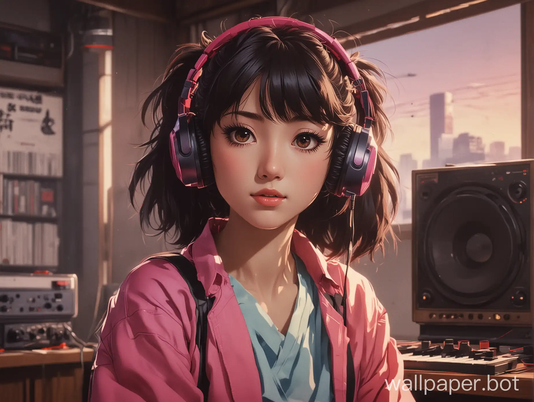 Japanese-Anime-80s-Vibe-Design-Listening-to-Music