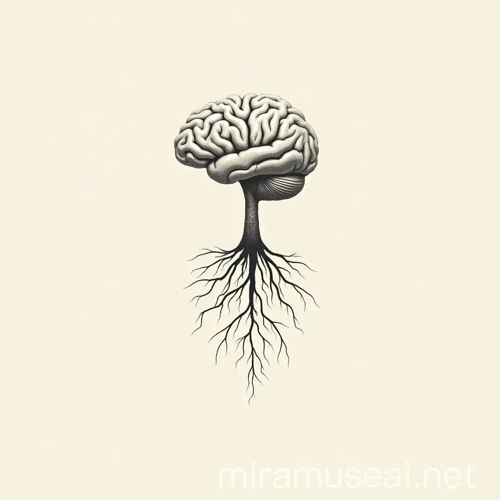 Minimalist Drawing of Brain and Root Connection