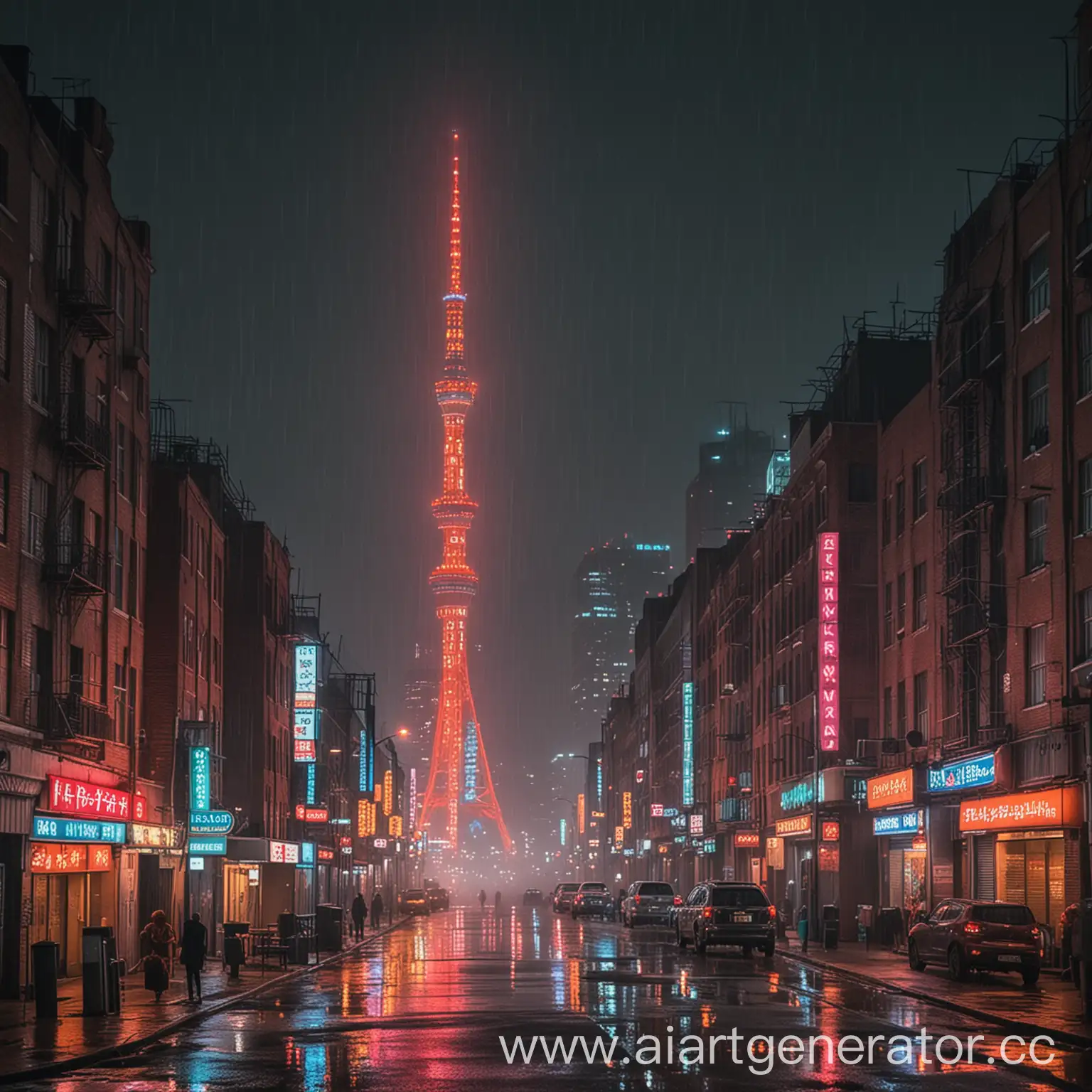 Neonlit-Night-Scene-Cityscape-with-Skyscraper-and-Factory