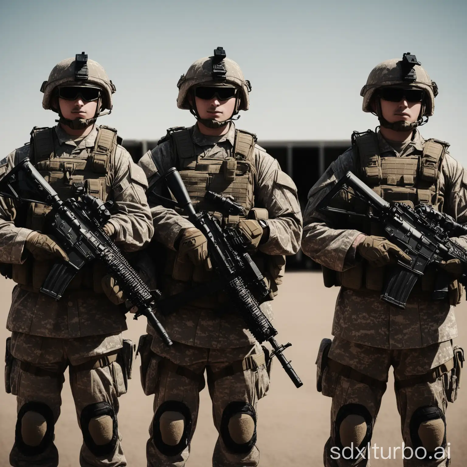 Four-Soldiers-Standing-Together-in-Full-Gear