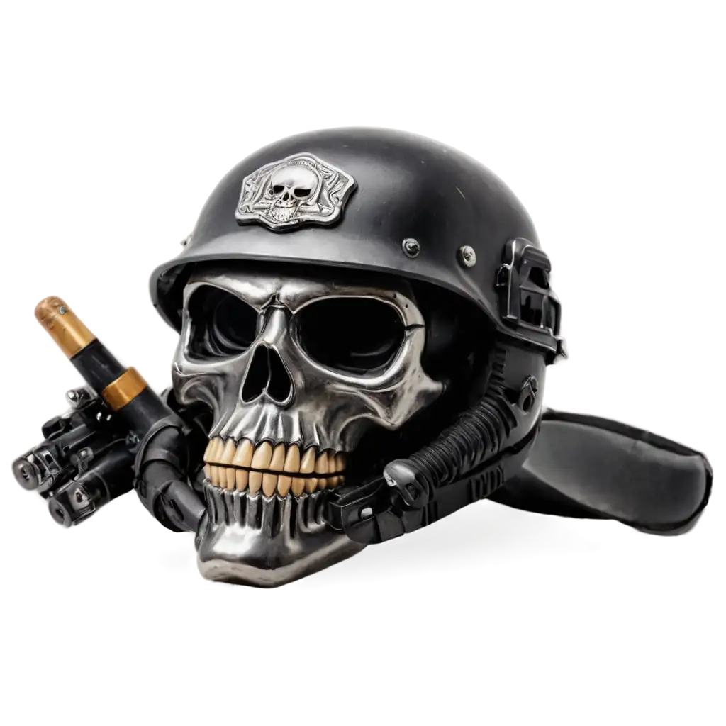 Chrome-ZD-Skull-in-Tactical-Helmet-PNG-with-Cigar-and-Eyepiece-HighQuality-Image-for-Various-Uses