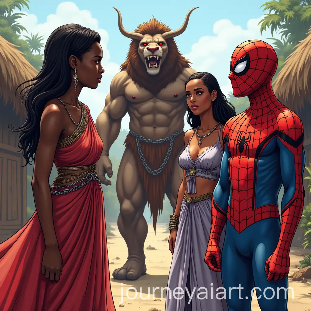 Worried-African-Mother-Talks-to-SpiderMan-with-Futuristic-Girlfriend-and-Ghost-Woman-in-Village