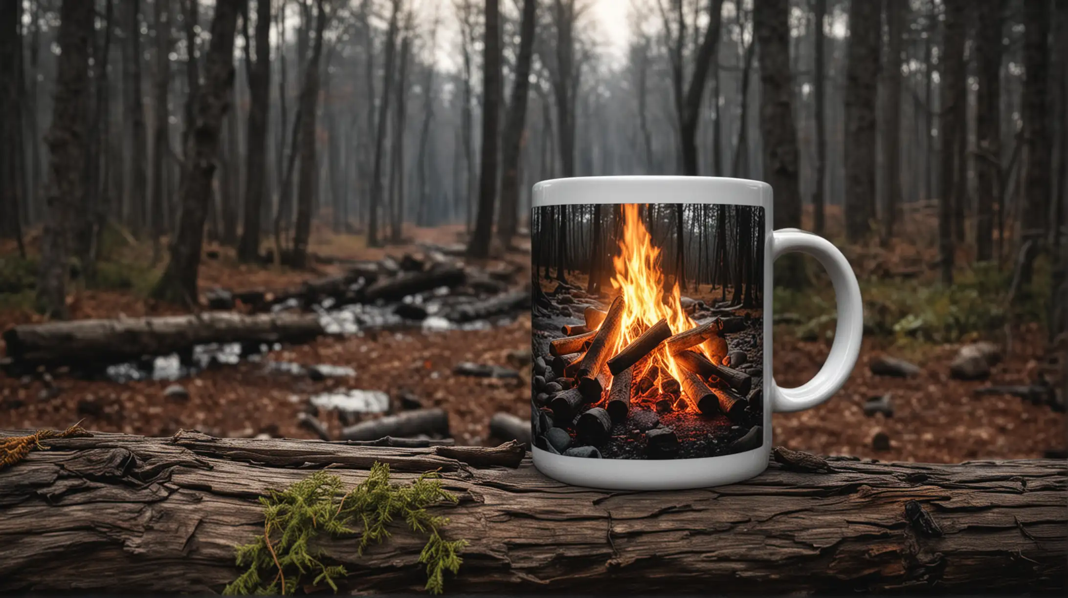 Campfire Mug in Dark Wooded Scene