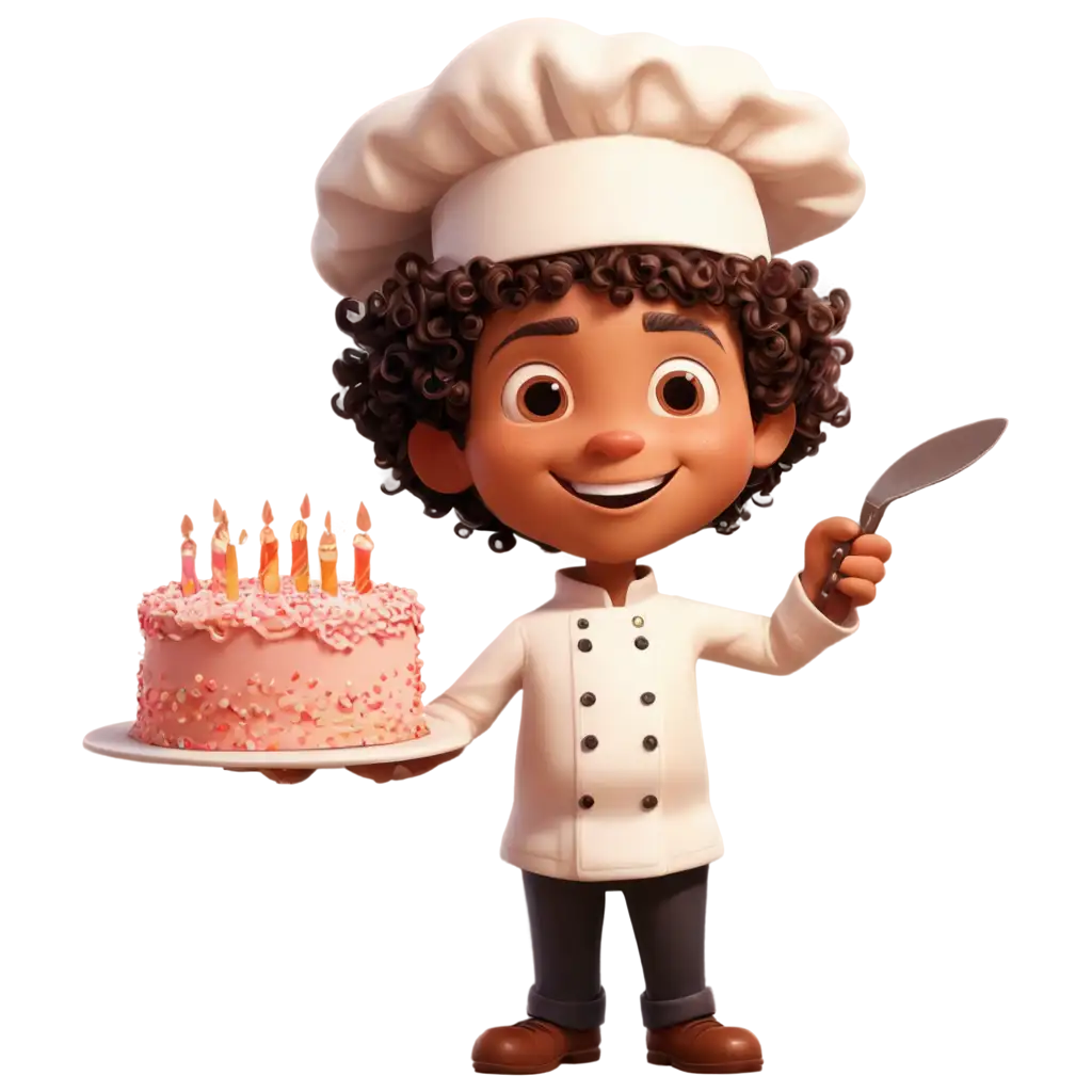 Cartoon-Male-Chef-with-Curly-Hair-Cutting-Birthday-Cake-PNG-Image