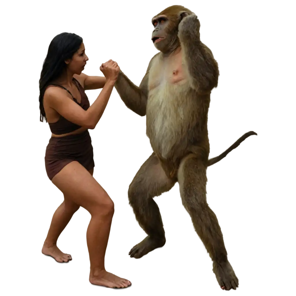 PNG-Image-of-a-Woman-Fighting-with-a-Monkey-HighQuality-Action-Scene-for-Digital-Art-and-Web-Design