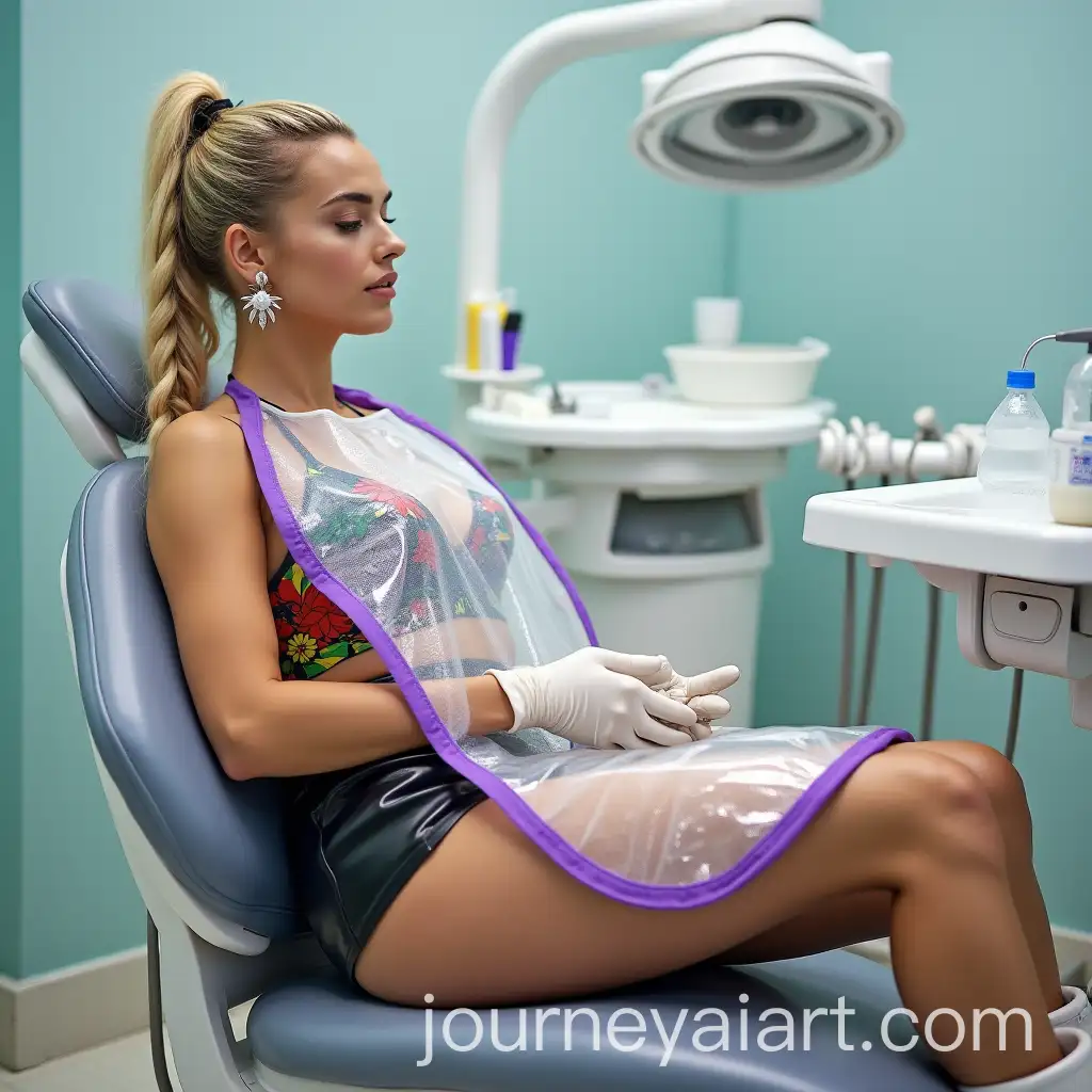 Stylish-Woman-in-Colorful-Swimsuit-at-Dental-Clinic