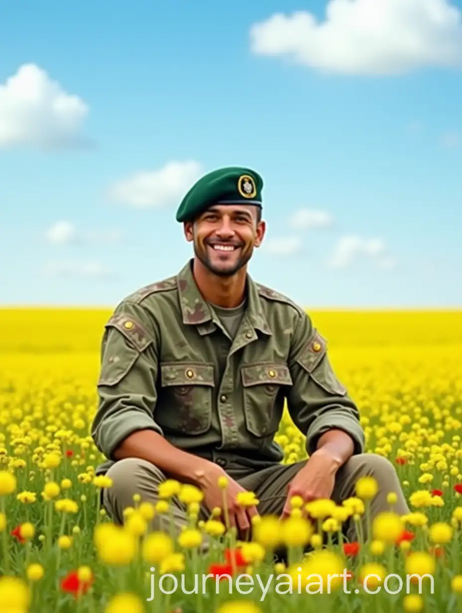 Soldier-in-Camouflage-Relaxing-Amidst-Vibrant-Wildflowers