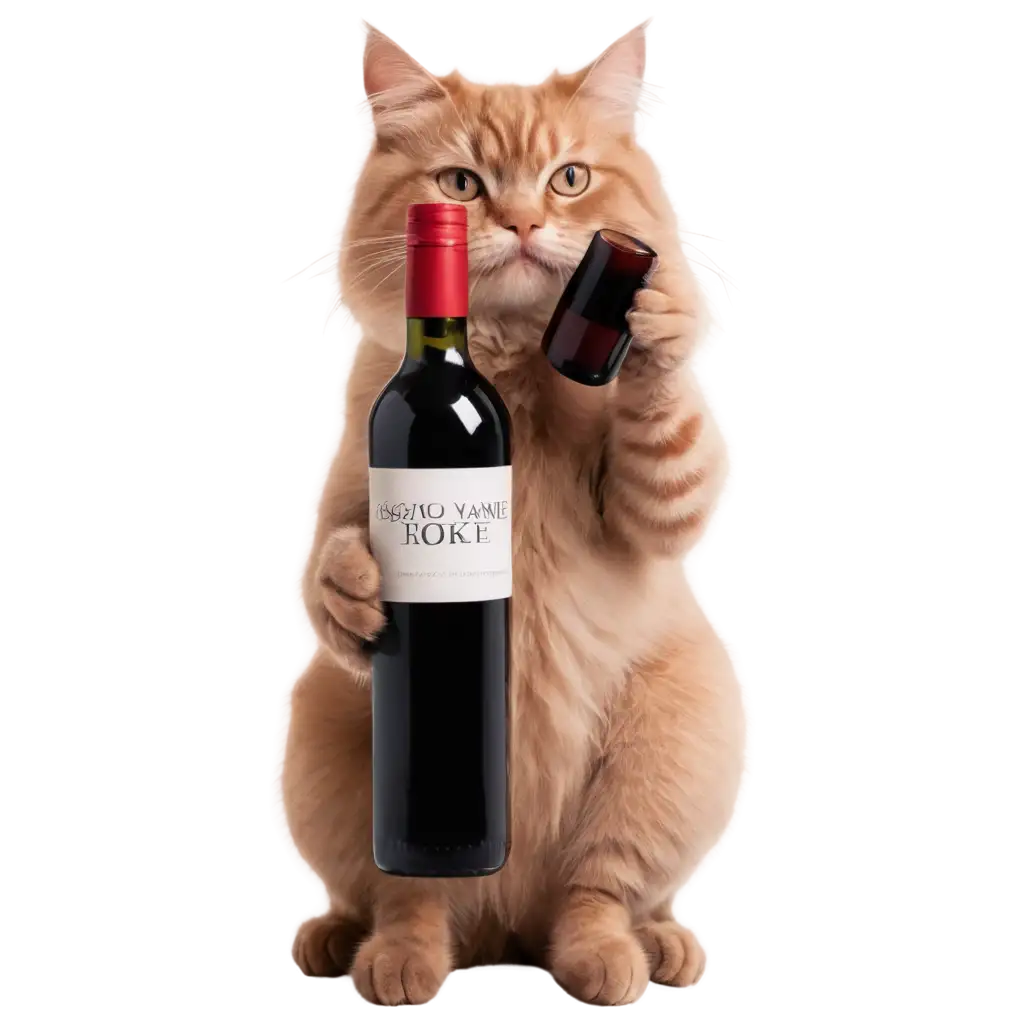 Unique-PNG-Image-A-Cat-Enjoying-Two-Bottles-of-Red-Wine-in-Playful-Artistic-Expression