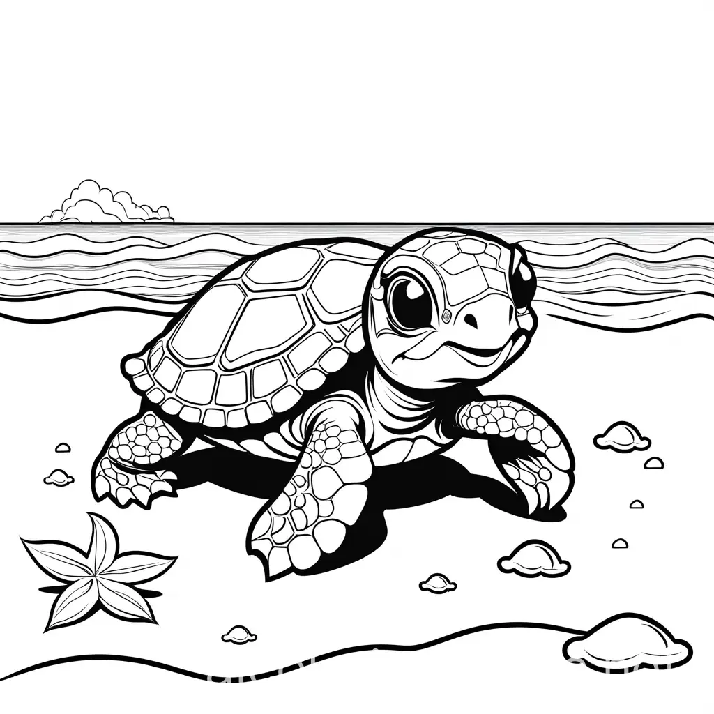 Cartoon-Baby-Turtle-Playing-on-the-Beach-Coloring-Page