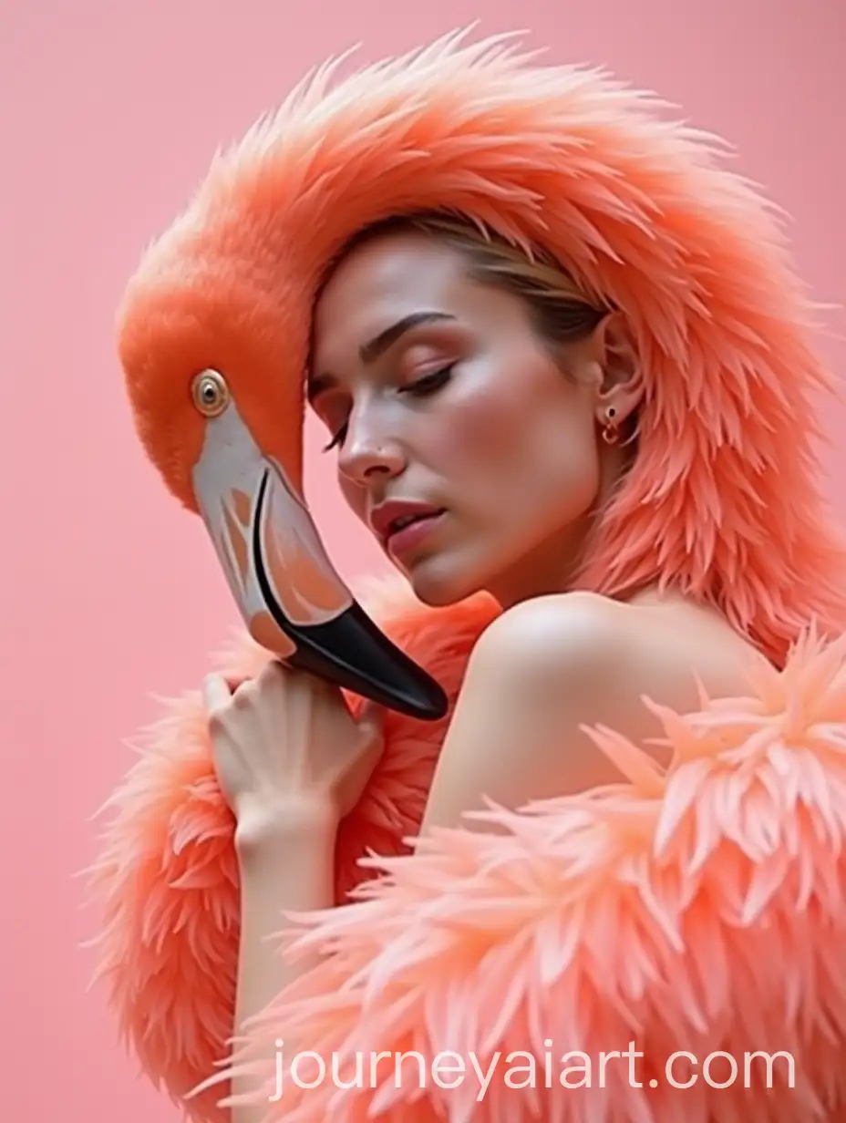 Model-in-Flamingo-Feather-Dress-Embracing-the-Birds-Graceful-Pink-Feathers