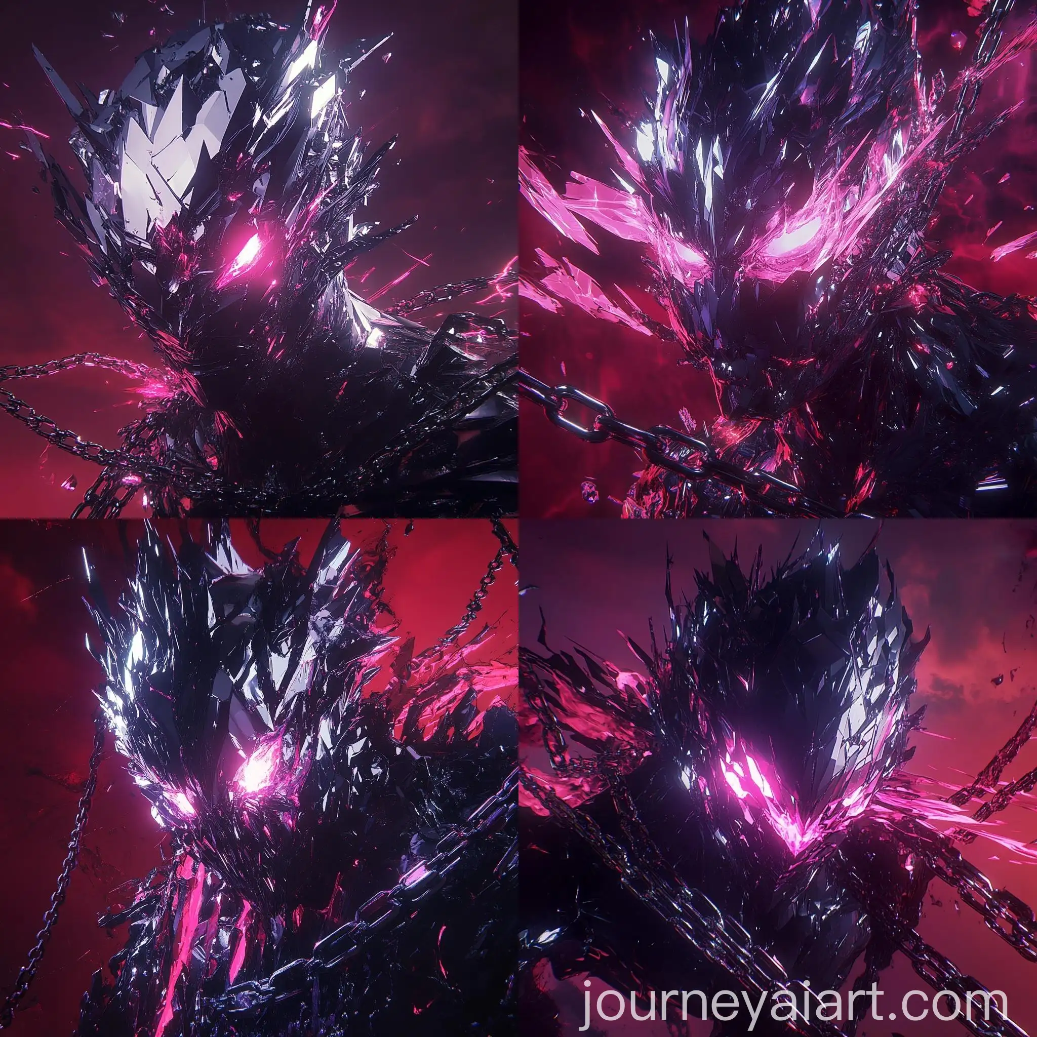 Menacing-Mechanical-Figure-with-Crystalline-Elements-in-Vibrant-PinkPurple-Light