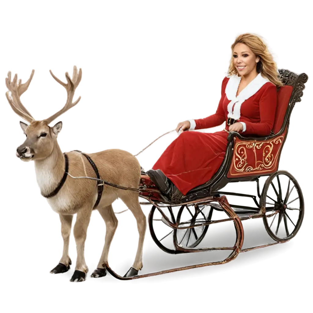 Mariah-Carey-in-a-Sleigh-Pulled-by-Reindeer-Enchanting-PNG-Image-for-Holiday-Inspiration