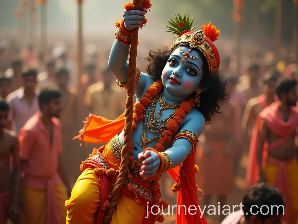 Krishna-Breaking-Dahi-Handi-During-Holi-Festival-Celebration