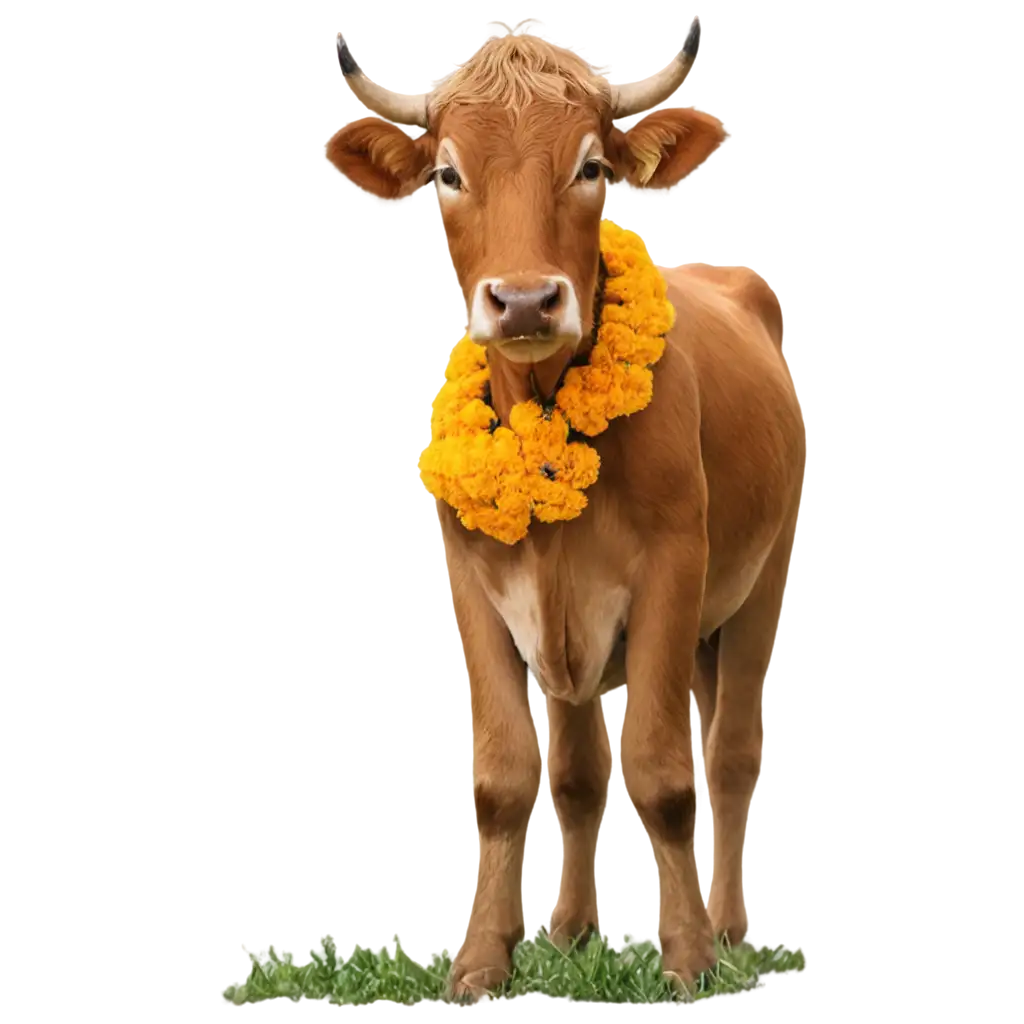 Cow-Wearing-Marigold-Flower-PNG-A-Beautifully-Detailed-Image-for-Your-Creative-Projects