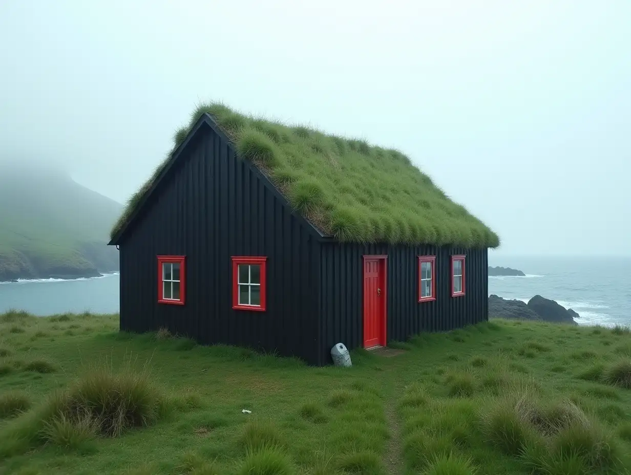 UltraRealistic-Fareo-Island-Scene-with-Traditional-Black-House-and-Lush-Green-Roof