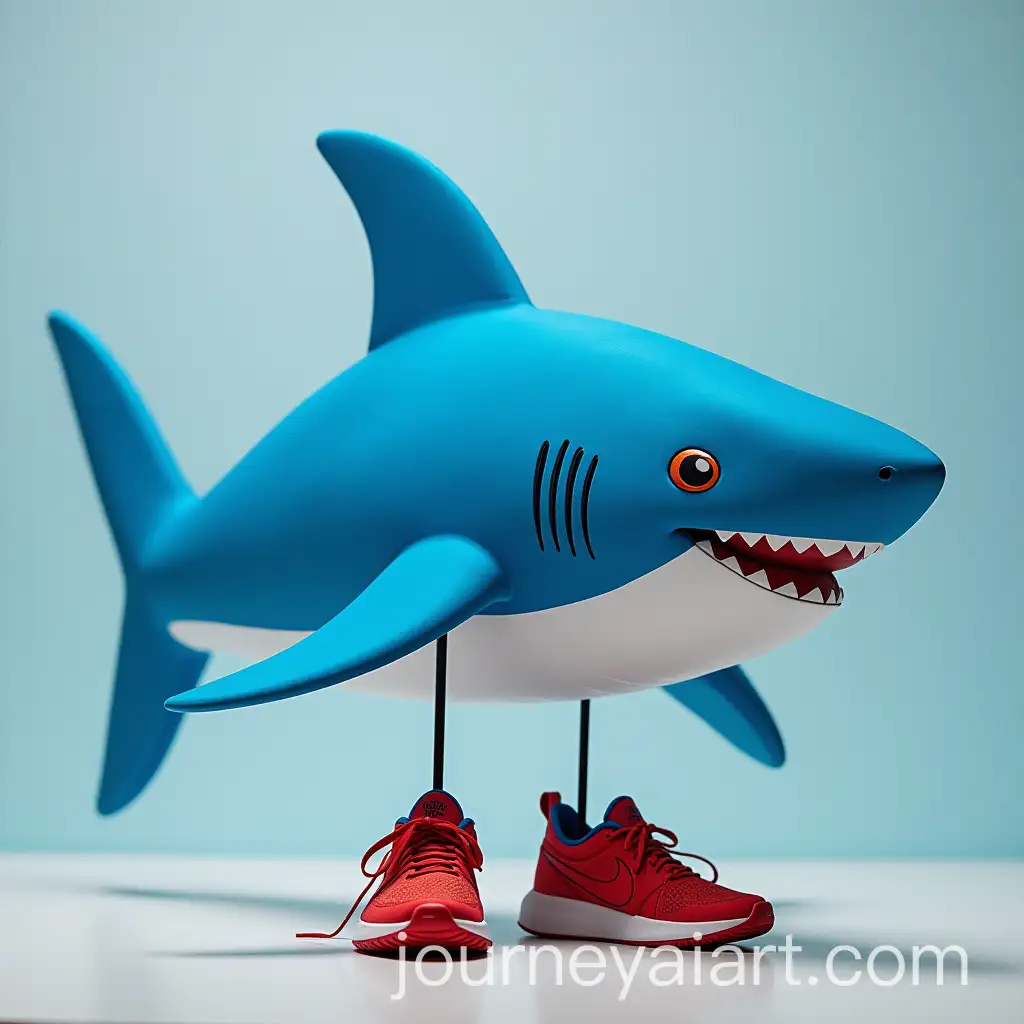 BlueAI-Image-Prompt-Expansion-Shark-with-Red-Nike-Shoes-on-a-Beach-Standing-on-All-Fours