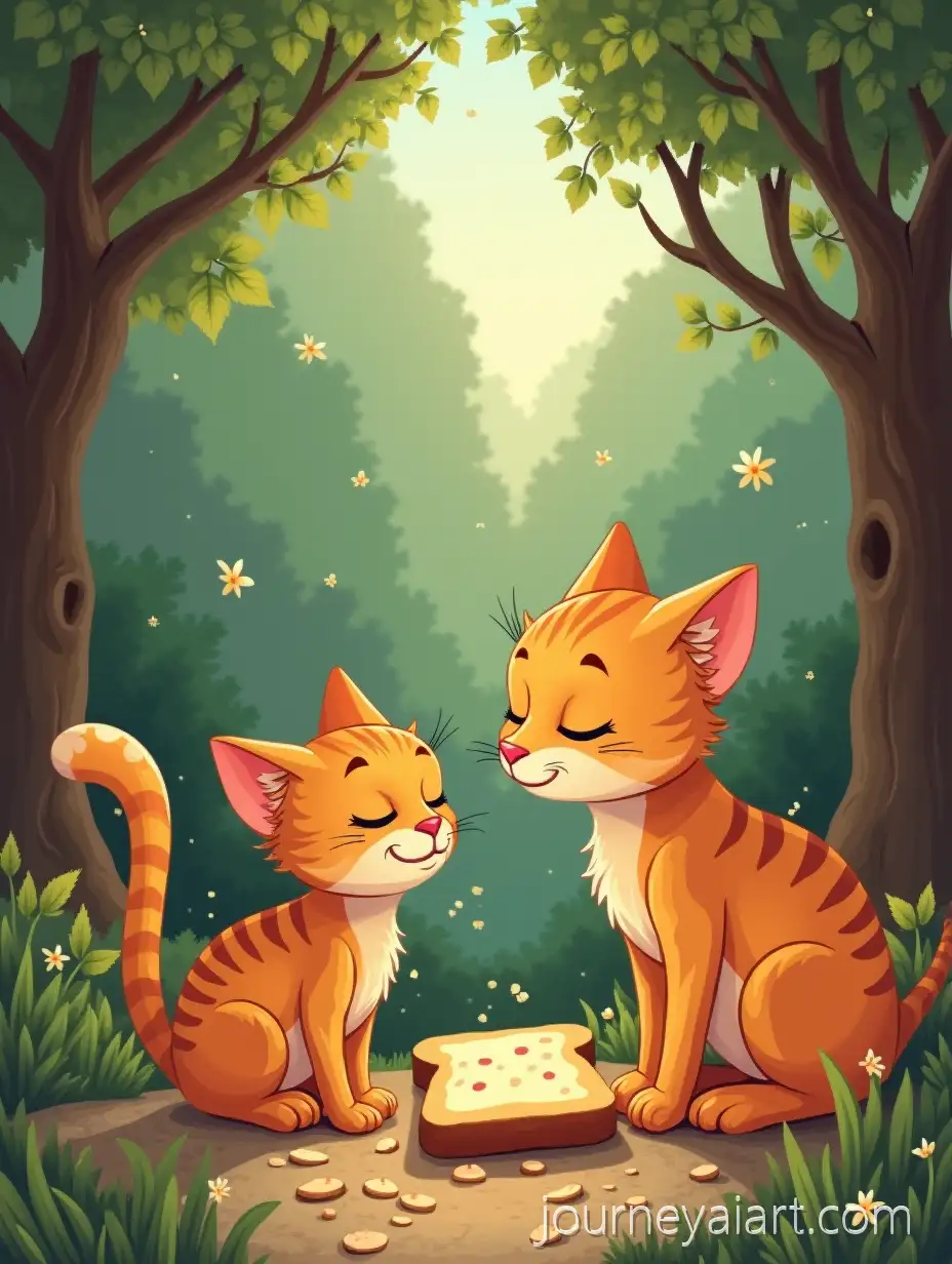 Two-Cats-and-a-Monkey-Sharing-Bread-in-a-Village-Fable