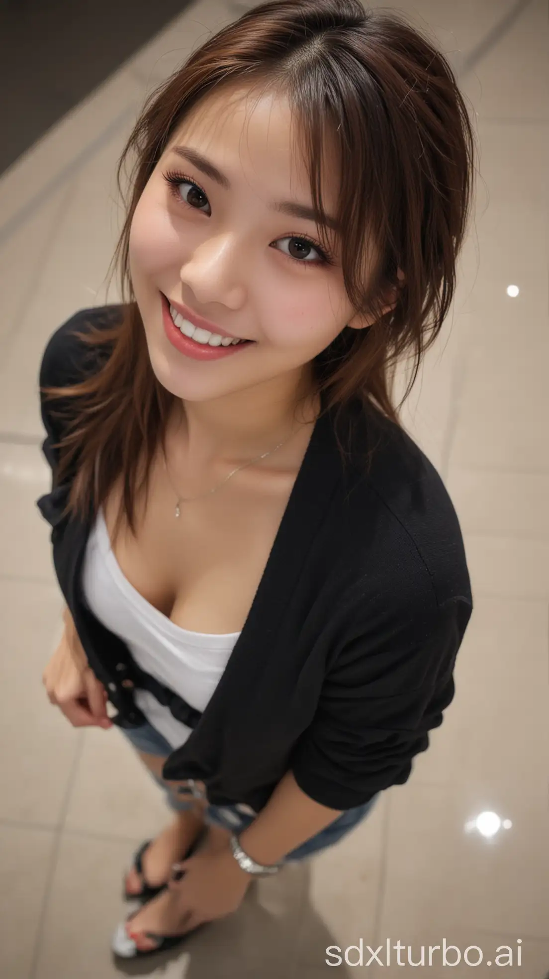 Chinese-Woman-with-Brown-Hair-and-Sweet-Smile-in-Casual-Clothing-at-Mall-at-Night