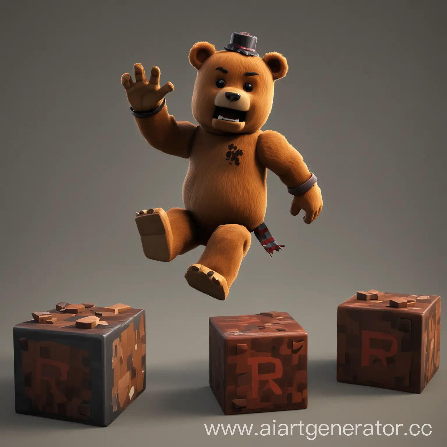 Roblox-Game-Character-Escaping-Freddy-Bear-on-Jumping-Blocks