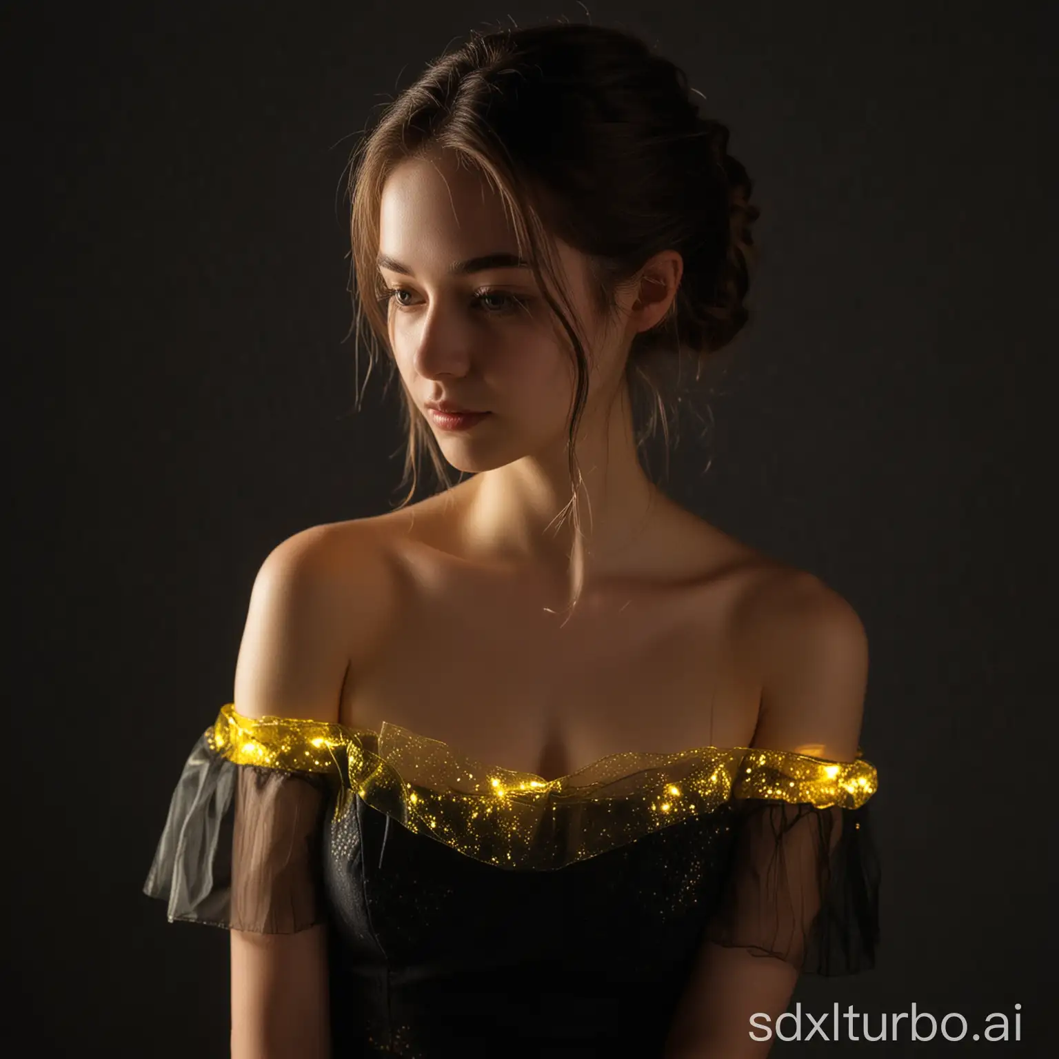 Girl-with-OfftheShoulder-Neckline-in-Yellow-Light-Reflection