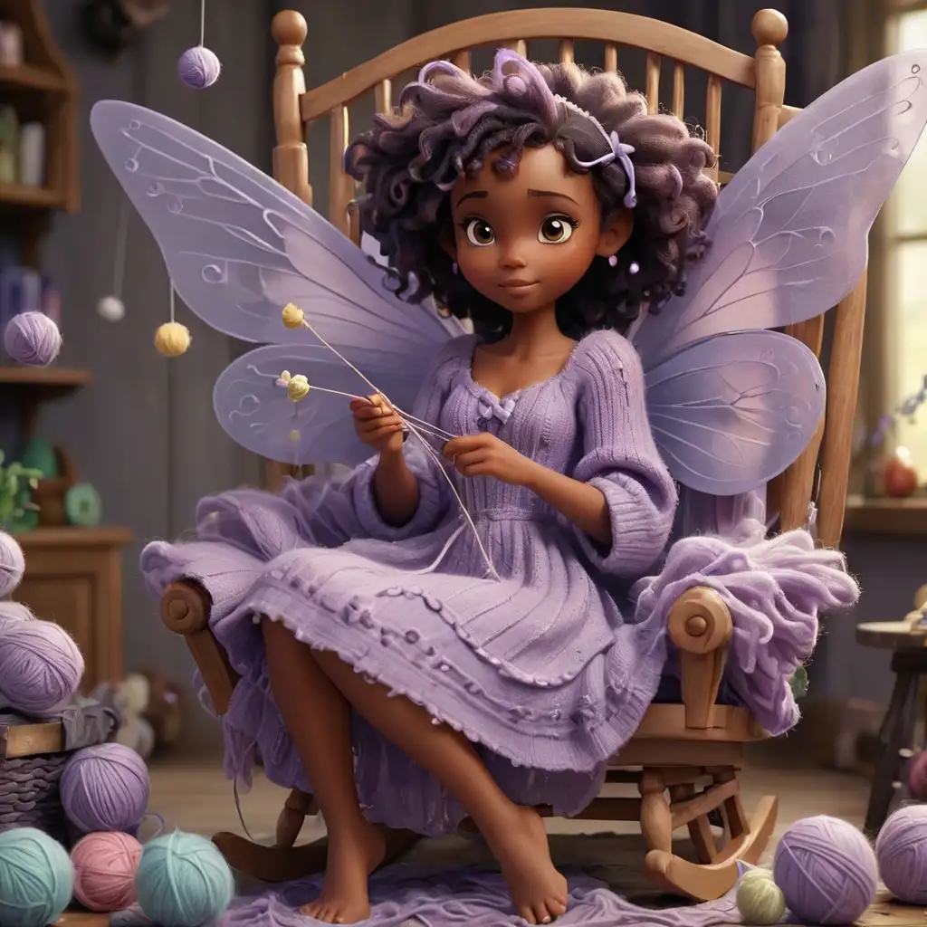 Disney Style Black Girl Fairy Knitting Lavender Sweater