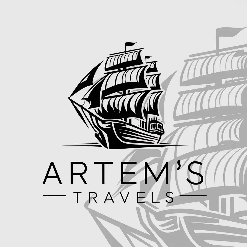 a logo design,with the text "Artem's travels", main symbol:Clipper ship,complex,be used in Travel industry,clear background