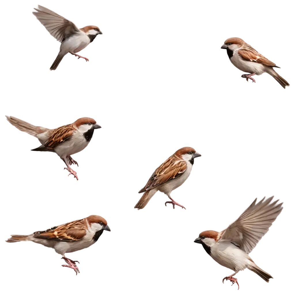 House-Sparrow-Bird-PNG-Image-Various-Poses-Including-Flying-and-Perching-for-Wildlife-Design-Projects