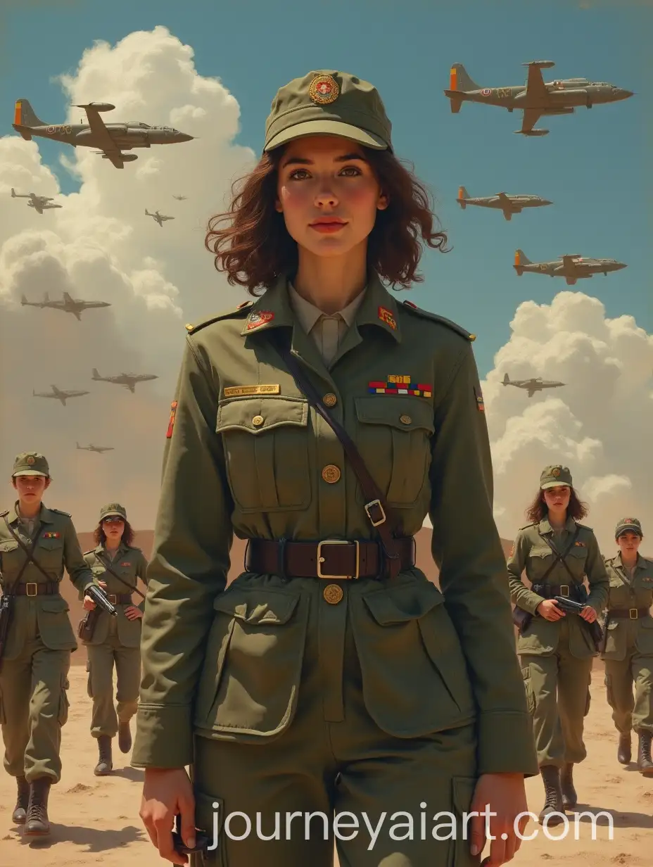 Spanish-Girls-in-MilitaryAI-Art-Prompt-Expansion-Uniform-with-Large-Painted-Mural-of-Weapons-and-Airplanes