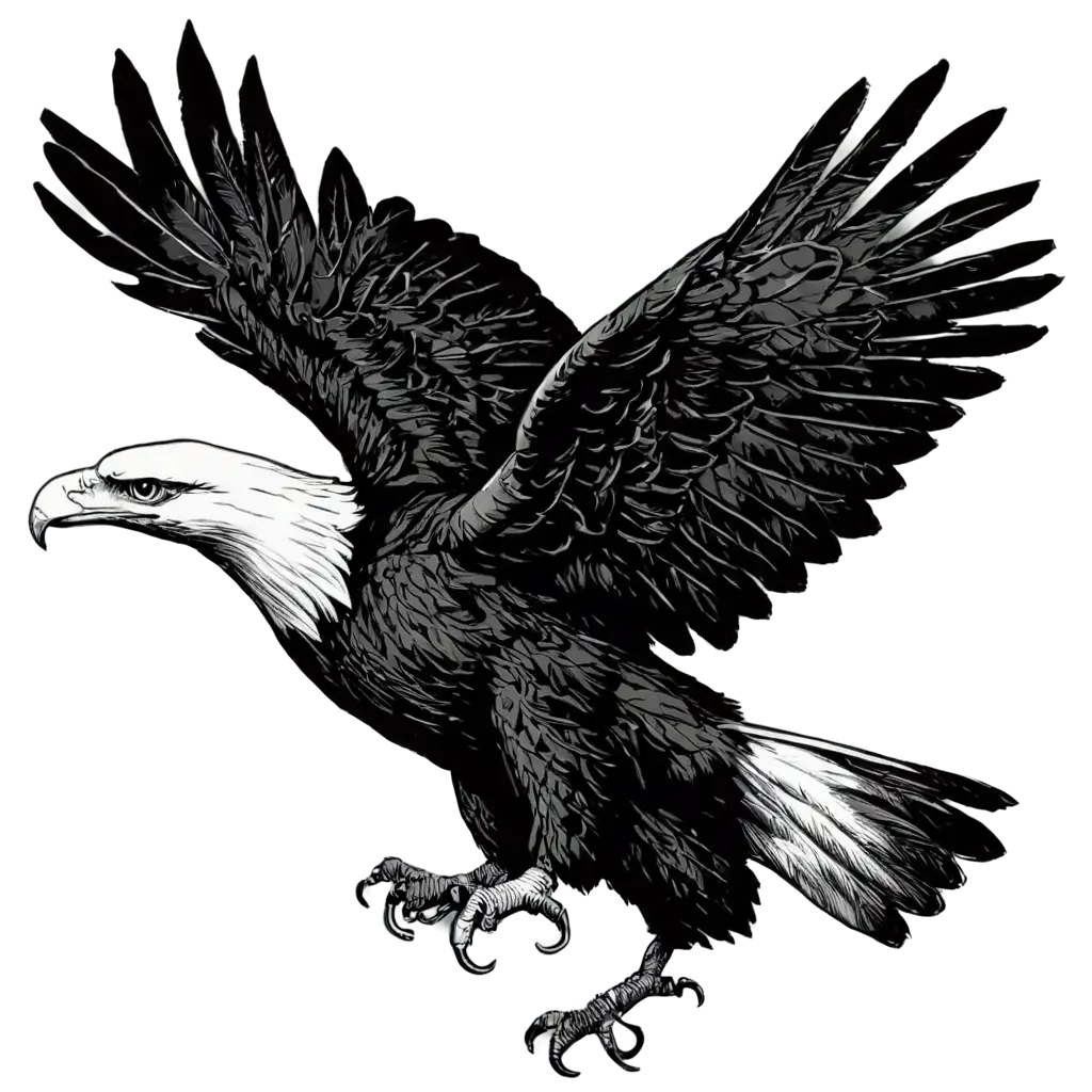 Black-and-White-Drawn-Eagle-PNG-Image-Majestic-Artwork-for-Versatile-Applications