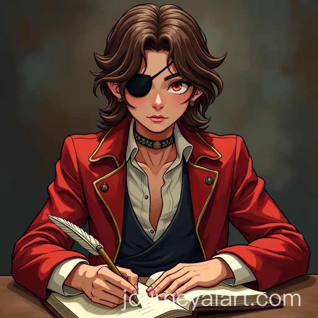 Pirate-Writing-in-a-Journal-with-Quill-Behind-Desk-in-Artistic-Painted-Style