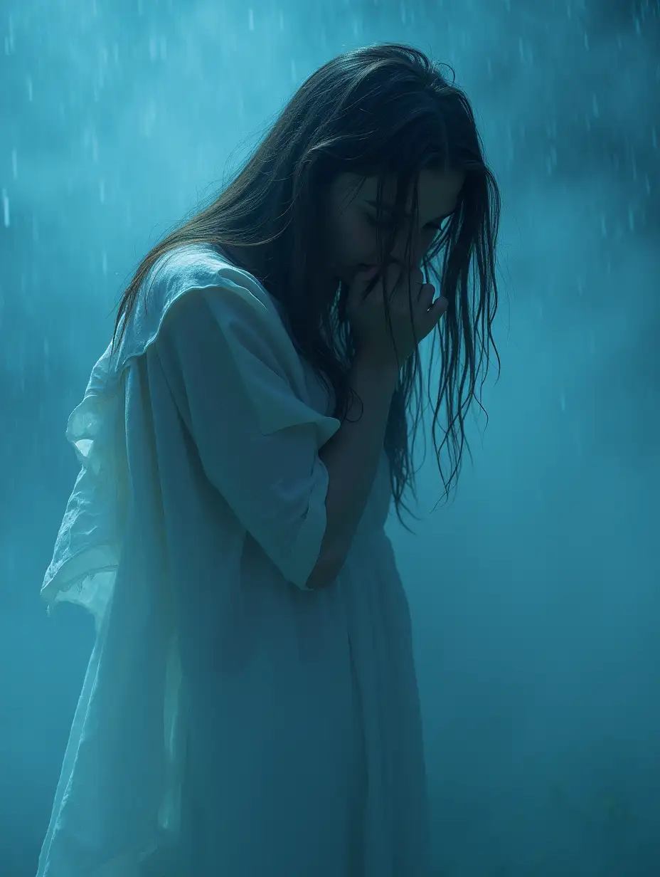 Woman-in-Torn-Cloth-Surrounded-by-Blue-Mist-and-Water-Splashes