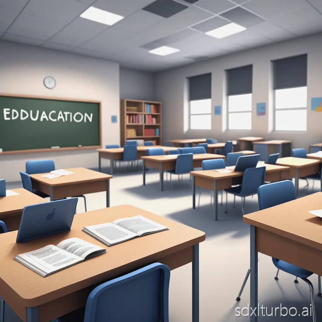 A visual metaphor illustration about 【education scenario application】, which needs to include the elements 【'education', 'office', 'development'】. The overall style should be business-style PPT. The image should be clean and simple, with strong visual impact, professional-level 3D rendering texture, and no text at all. Meanwhile, the following elements should be avoided: blur, ugliness, low quality, watermark, signature, faces, body parts, and cluttered background.