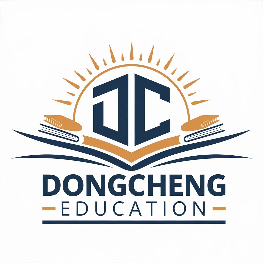 LOGO Design for Dongcheng Education Sunlight Waves and Books with Capital D and C in Minimalist Style