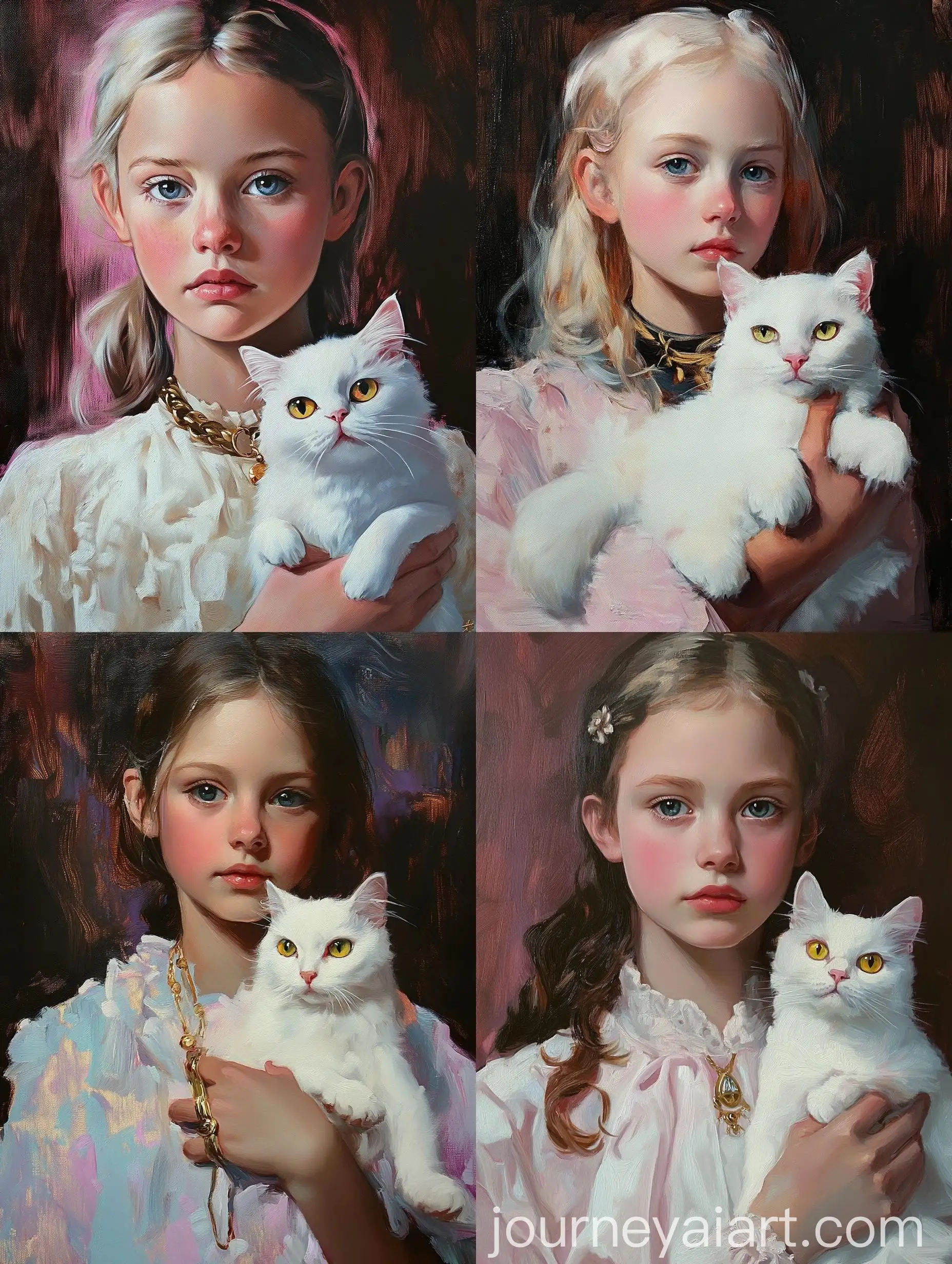 Oil-Painting-Portrait-of-a-Girl-with-Bright-White-Cat