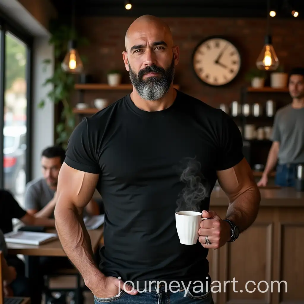 Muscular-Spaniard-Enjoying-Coffee-in-Cozy-Asian-Caf
